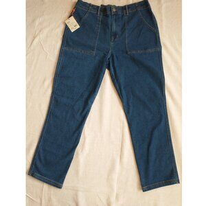 straight leg high rise relaxed hip and thigh jeans L36'' W30'' elastic band
